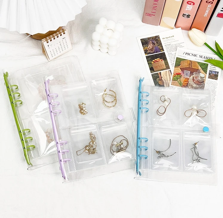 Anti-oxidation Jewelry Storage Box Jewelry Sealed Bag Four Grid Portable Loose-leaf  Storage Booklet Comes With 50 Bags