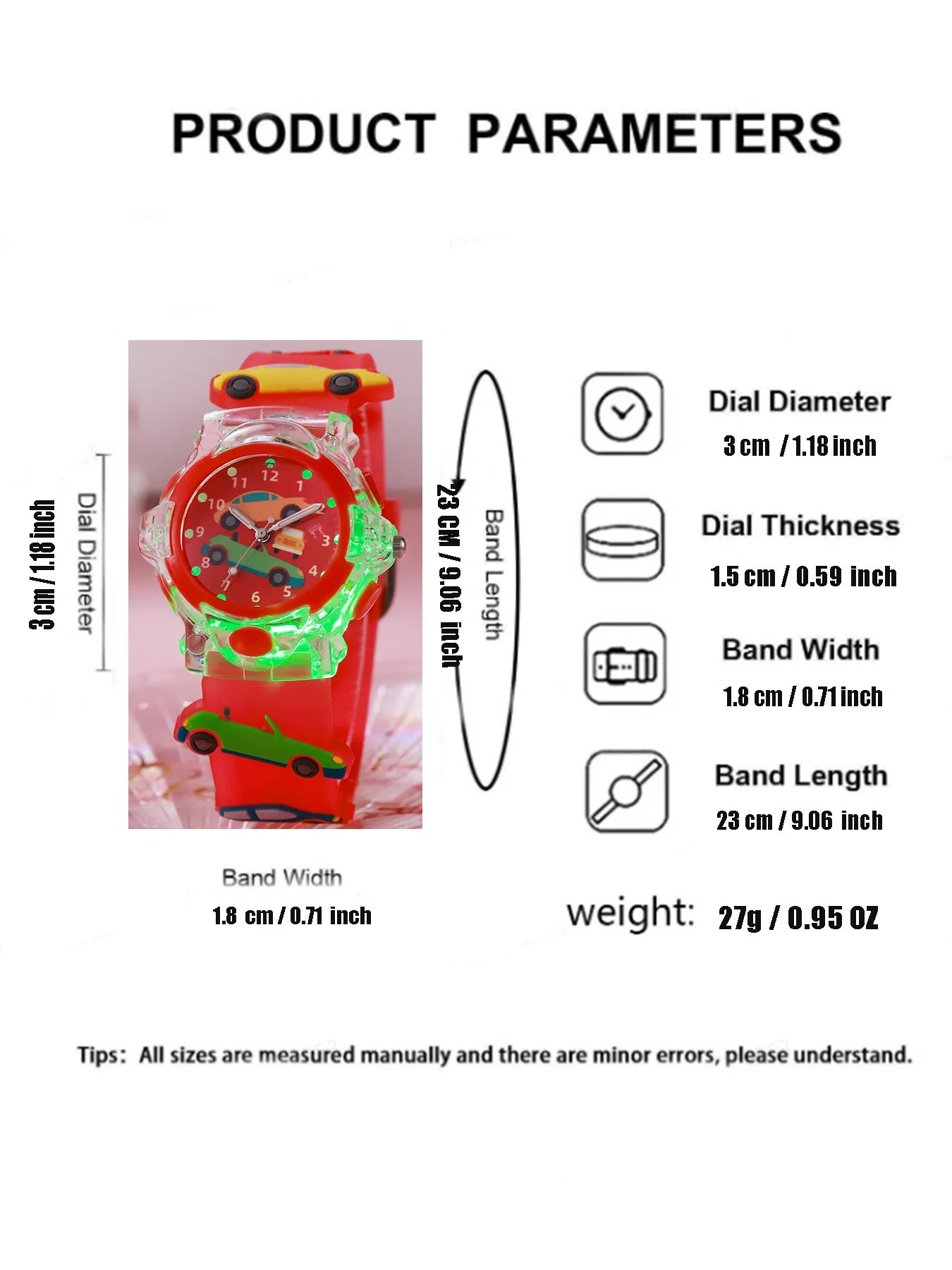 Montre électroluminescente à motif de voiture de dessin animé créatif, montre-bracelet à quartz vibrante, adaptée aux cadeaux de Noël et d'Halloween