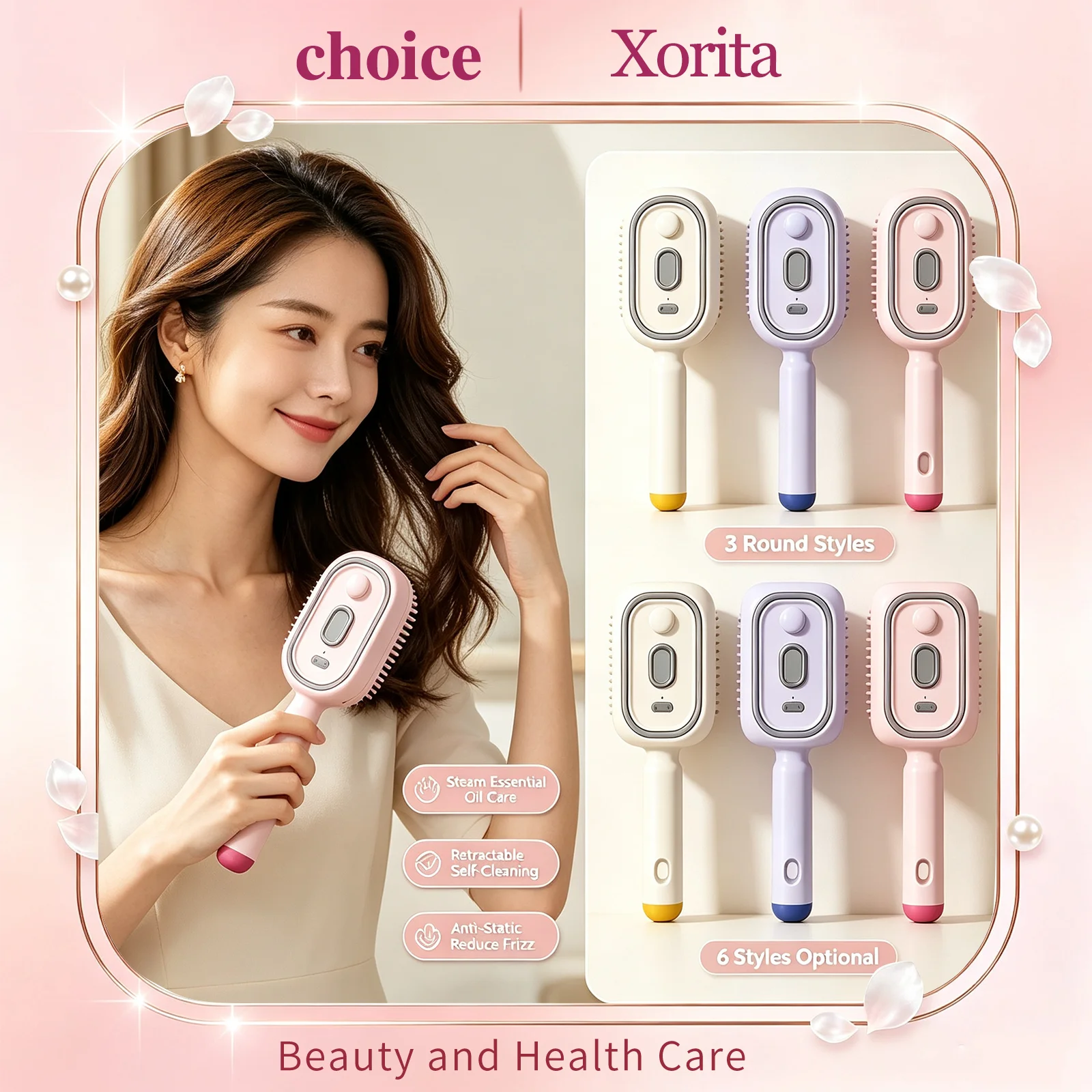 Xorita 3 In 1 Electric Spray Air Cushion Massage Comb Self Clean Steam Essential Oil Brush Rechargeable Mist Hair Styling Brush