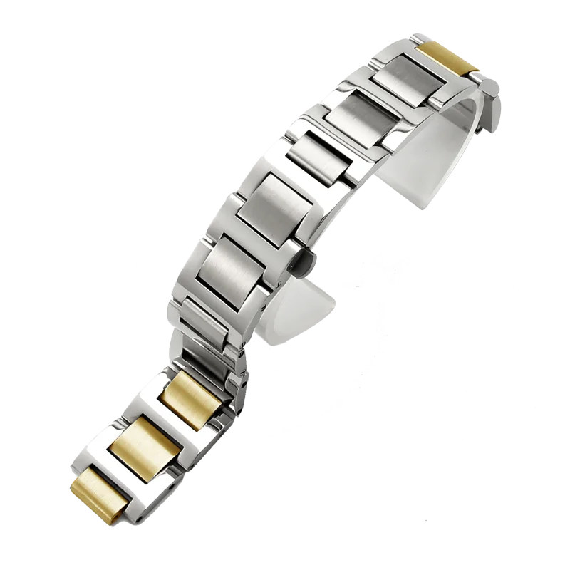 Per Cartier Ballon Bleu De Series Impermeabile resistente al sudore Interfaccia convessa Cinturino per orologio in acciaio inossidabile massiccio Multi-taglie disponibili