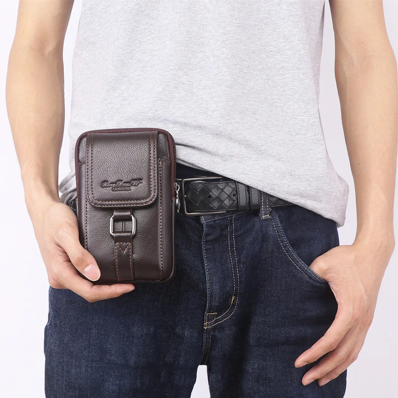 New Men\'s Leather Waist Bag Multifunctional Mobile Phone Bag 5.5 \