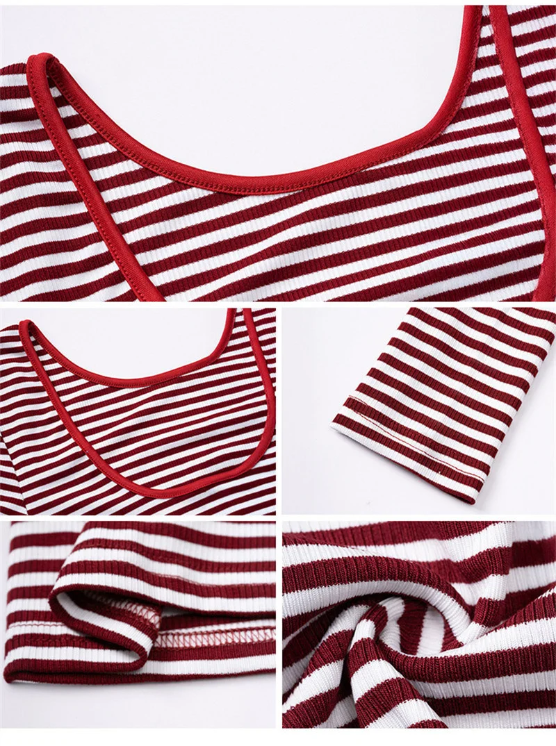 2024 Autumn Long Sleeve O Neck Women Bodycon Sexy Slim Stripe T Shirts Backless Y2k Streetwear Tshirt Crop Tops Ladies Harajuku