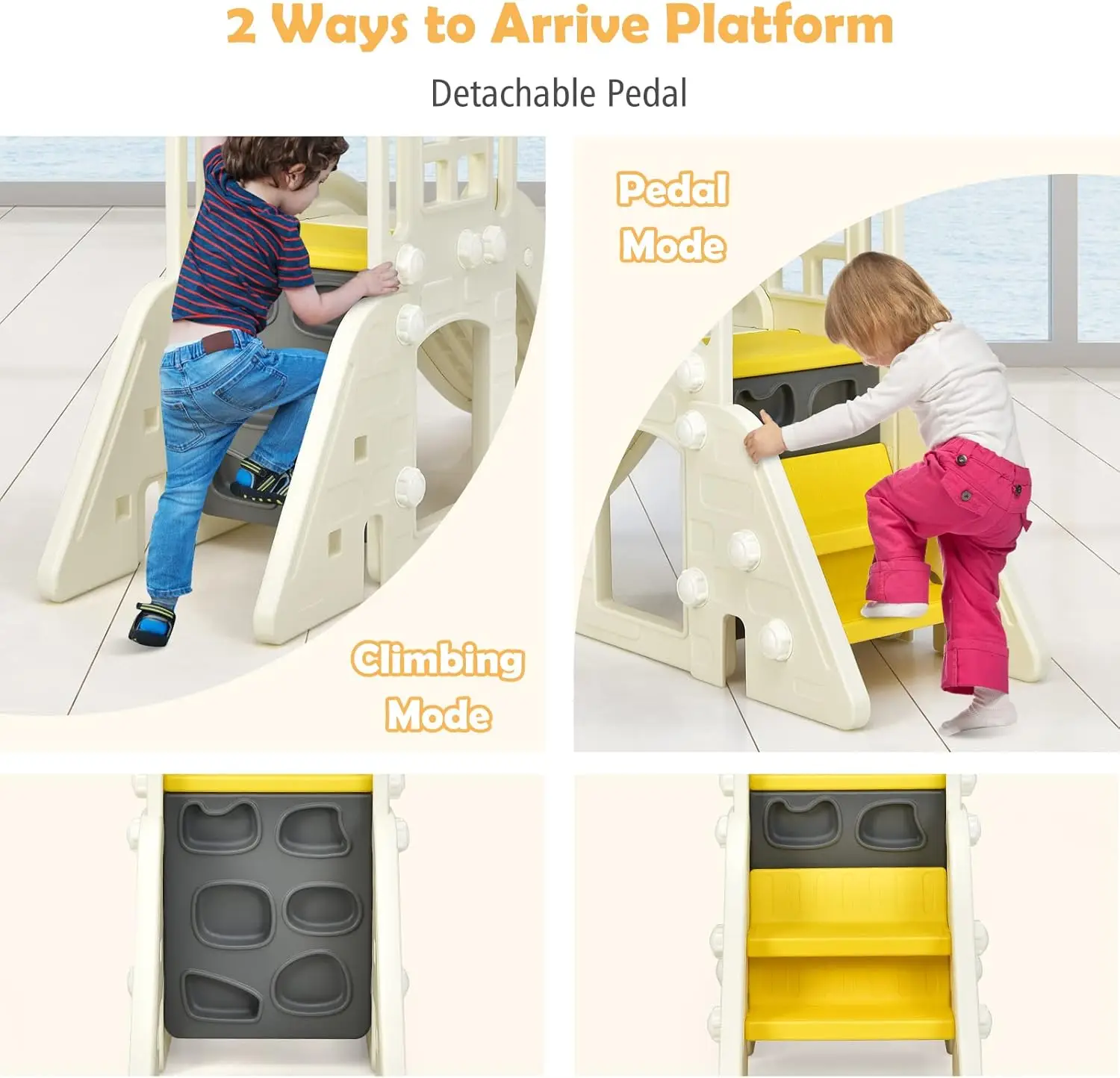 Toddler Large Slide, 6 in 1 Slide for Kids with Basketball Hoop, Ring Toss, 2 in 1 Convertible Climbing Way, Freestanding Kids S