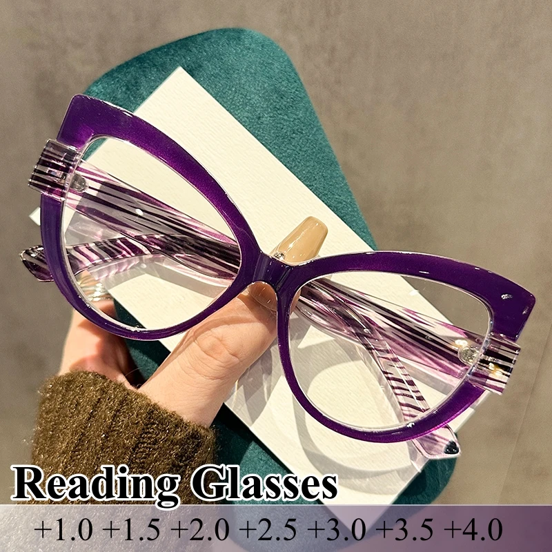 

2025 New Personalized Large Frame Anti Blue Light Reading Glasses Fashion Contrast Color Women Prescription Lenses +1.0 To +4.0