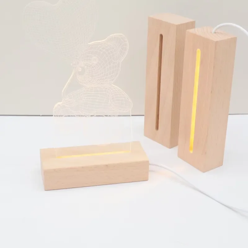 Wholesale Modern 3D LED Night Light DIY Acrylic Lamp with Wooden Base USB Powered Perfect Home Gift