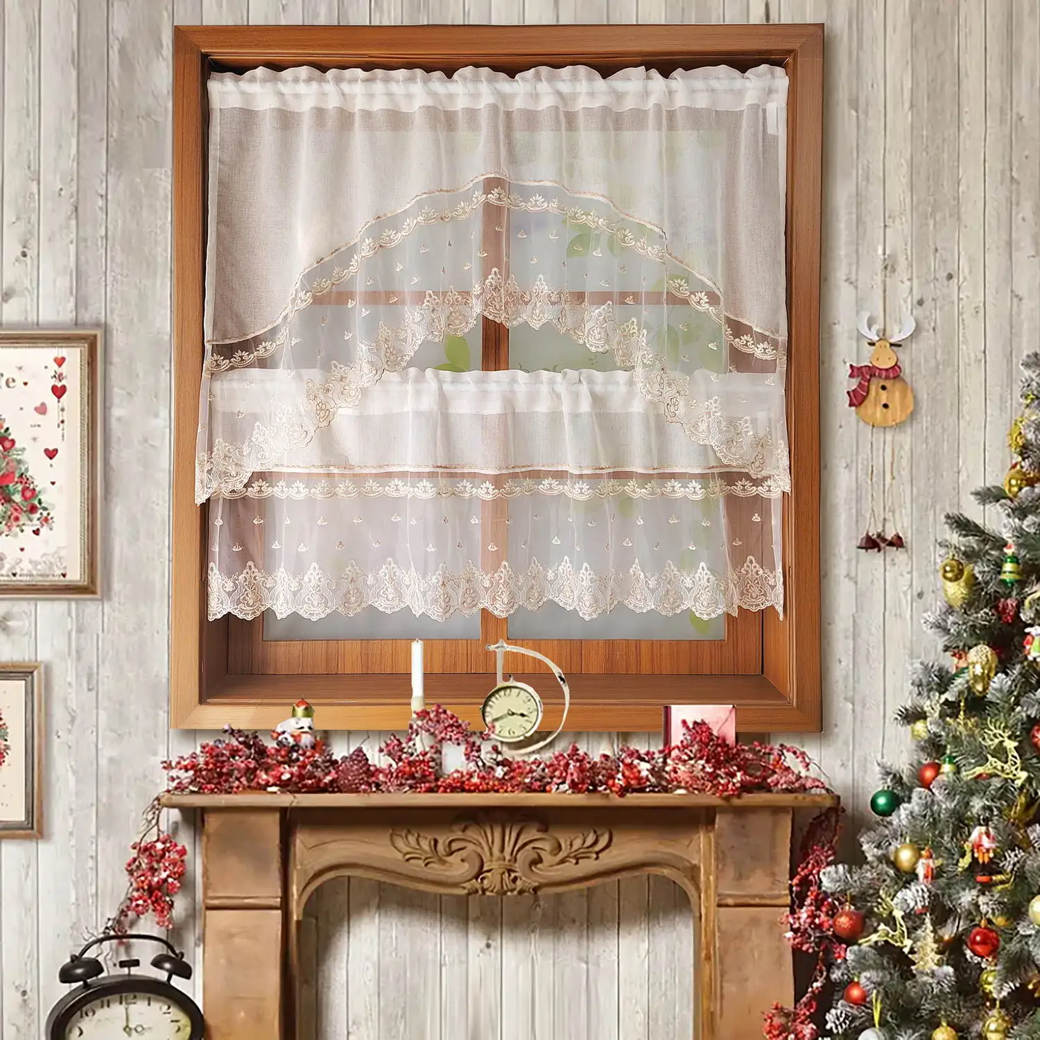 

One Set Pastoral Lace Floral Transparent Sheer Curtain for Living Room Window Drape Study Cafe Home Decoration Blinds#E