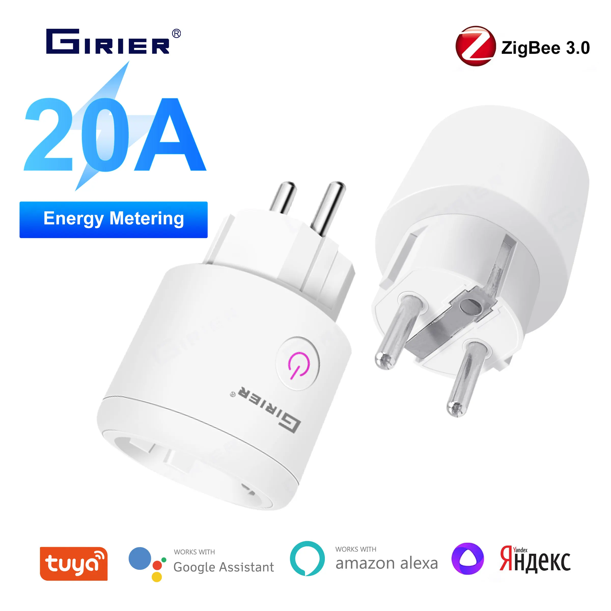 GIRIER Tuya ZigBee Plug 20A Smart Outlet Socket EU with Power Monitoring Timer Function 4200W Works with Alexa Alice Hey Google