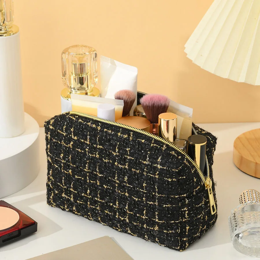 Borsa per trucco con pochette da donna alla moda Borsa per cosmetici Borsa per articoli da toeletta da viaggio portatile di grande capacità Astuccio per matite per studenti