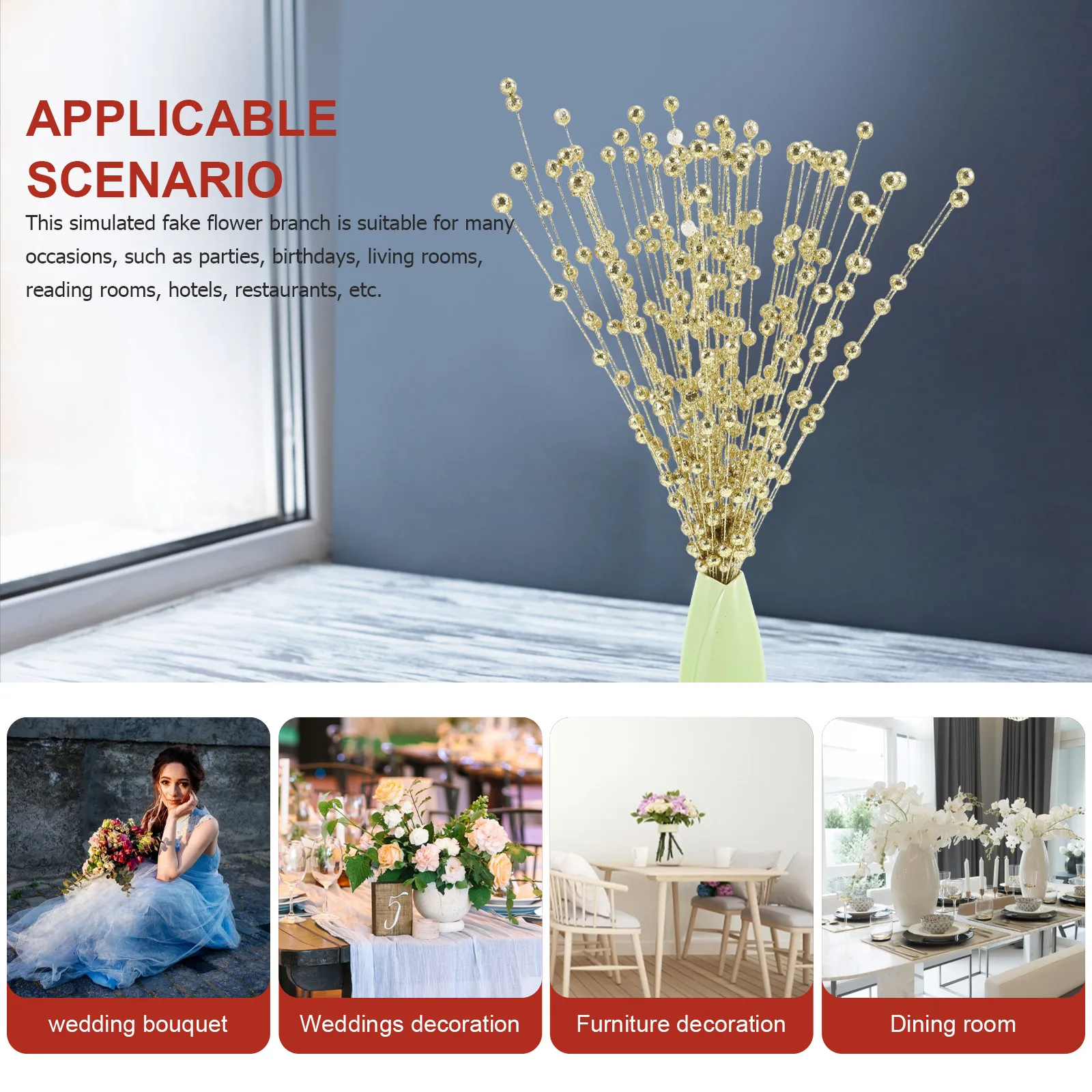 

Bouquet Glitter Flower Arrangement Decoration Decorations for Party Artificial Berry Flash Stem Golden Floral Arrangements