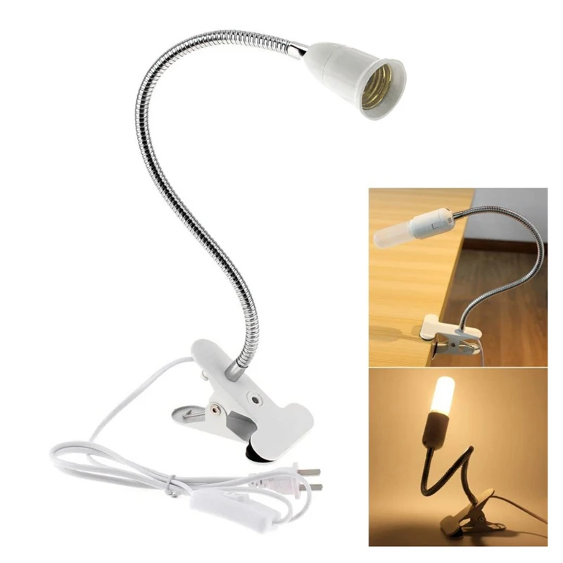 360 Degrees Flexible Desk Lamp Holder E27 Base Light Socket Gooseneck Clip-On Cable With On Off Switch for Home Plant