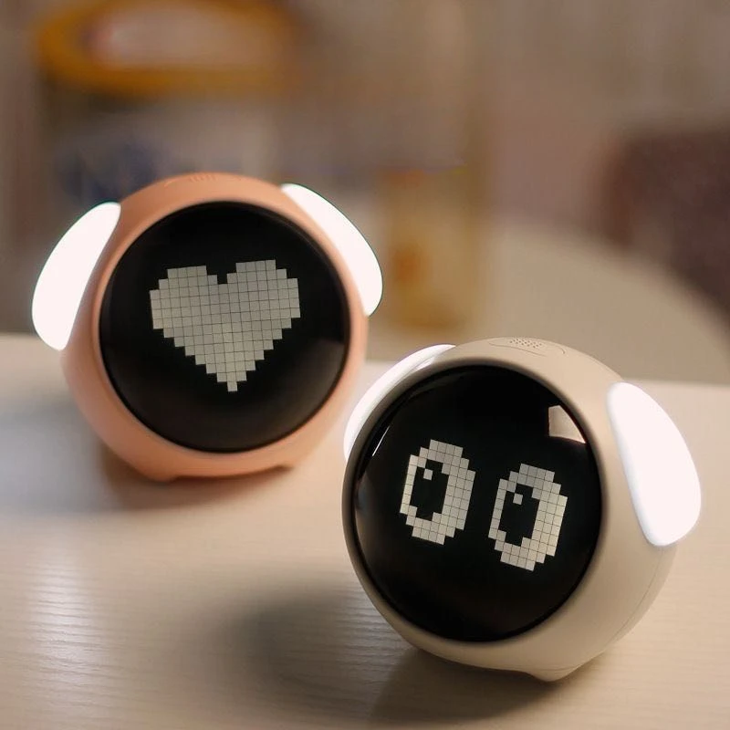 Cute Expression Alarm Clock Snooze Child Kids Digital Alarm Clocks Voice Control Intelligence LED Night Light Alarm Clock