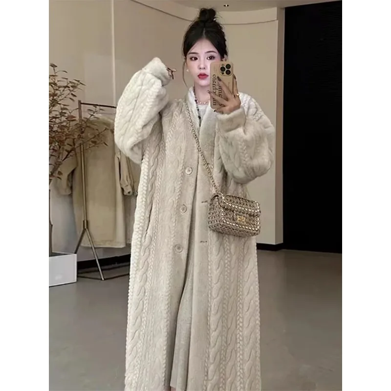 Faux Fur Coat Women Thicken Soft Loose Korean Fashion Fluffy Long Cardigan Female 2023 Winter Single Breasted Coats Lady