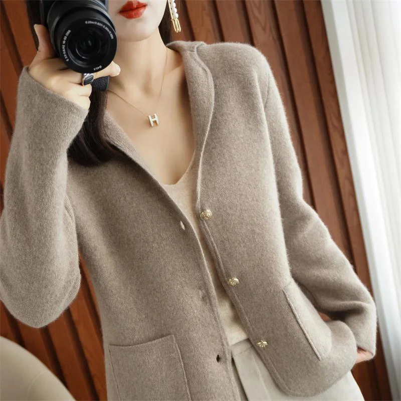 

High-End Women's Short Loose Open Cardigan Sweater Jacket Rainbird Brand Commute Style Winter Thickened Long Sleeve Pure Color