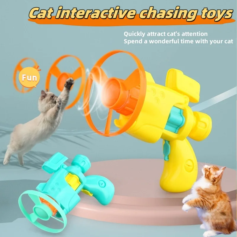 Cat Toys, 1 Flying Disc Launcher with 4 Flying Disc, Fun Kitten Chasing and Playing Outdoor Toys, Cat Training Toys, Pet Supplie