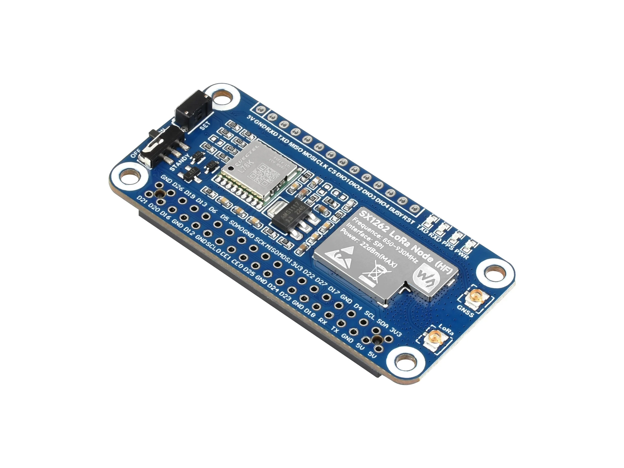 Waveshare SX1262 LoRaWAN Node Module Expansion Board for Raspberry Pi, Options For Frequency Band And GNSS Function