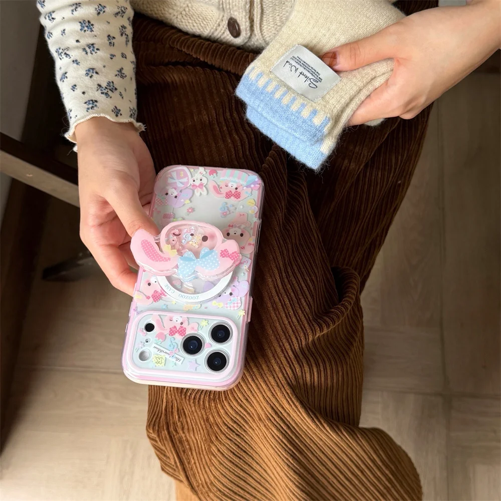 Etui na telefon iPhone 15 Pro 13 14 16 17 Pro Max z motywem króliczka kawaii, z mocowaniem magnetycznym, urocze etui z kreskówkowym motywem, kompatybilne z podstawką Magsafe, Funda — zdjęcie produktu 3