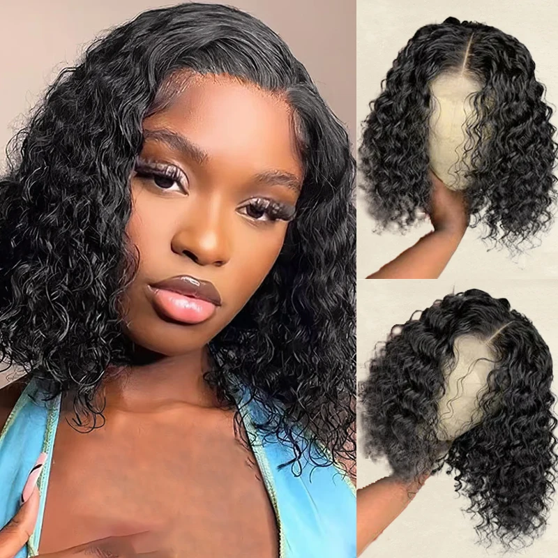

Deep Wave Bob Wigs Human Hair Pre Plucked 13x4 Lace Front Wigs for Women 180 Density Water Wave Bob Wig Human Hair Curly Wig