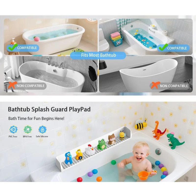

【HAPPY】Toy Tray Caddy Holder Storage Over Tub With Bathtub For Splash Guard Shelf Area, Strong Suction Cups, Bathtub Ledge Guard
