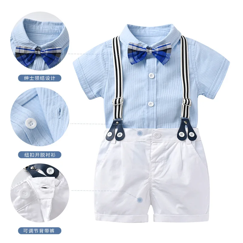 

Summer Birthday Party Dresses Boy Infant Formal Clothes Baby Gentleman Boutique Shirt + Suspender Shorts Set Toddler Outfit Suit