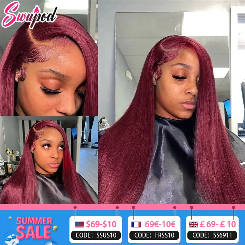 

30 40inch 13x6/13x4 Hd Lace Frontal Human Hair Red Burgundy 99j Straight Lace Wigs For Black Women Pre Plucked Colored Glueless