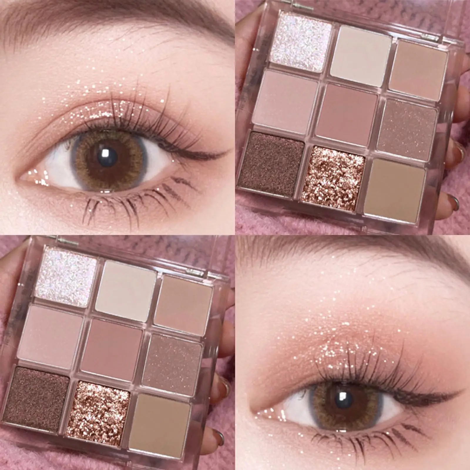 Paleta de sombras de ojos, 9 colores, maquillaje nacarado, resistente al agua, gris mate, coreano, Purpl, K0E8