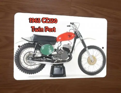 1965 CZ250 Twin Port Motocross Motorcycle Dirt Bike 8x12 Metal Wall Sign A001