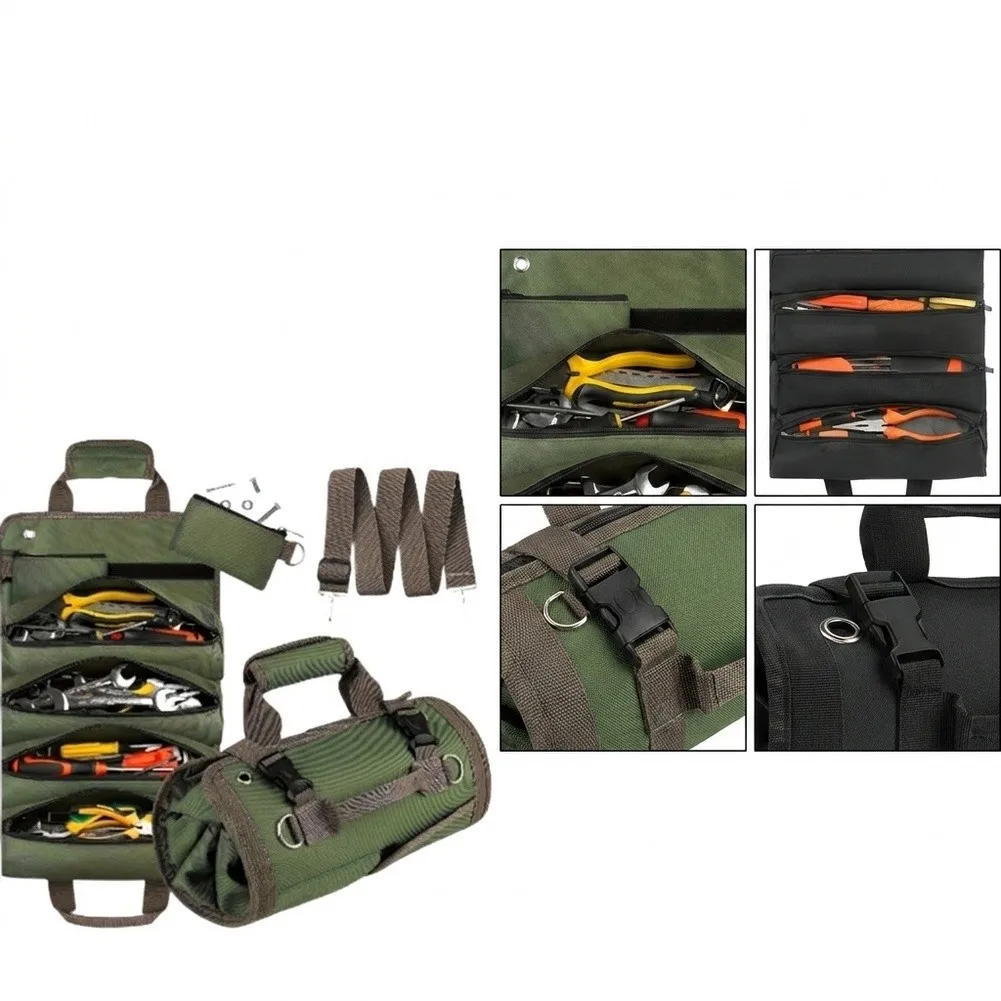 Portable Tool Storage Solution Roll-Up Tool Bag Oxford Cloth Material Multiple Pockets Design Compact Lightweight Build