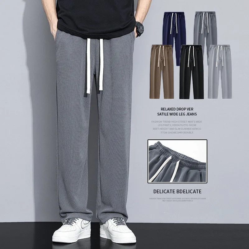 

Waffle hanging straight leg pants for men, summer thin casual pants, American youth trendy brand sports pants for men