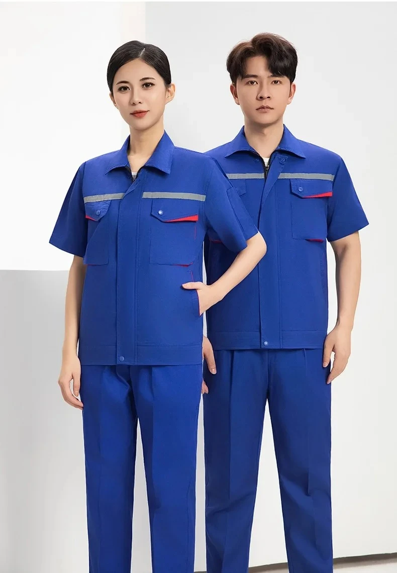 

Летний рабочий костюм из чистого хлопка для мужчин, тонкий, с длинными и короткими рукавами, для работы на АЗС и химических заводах.