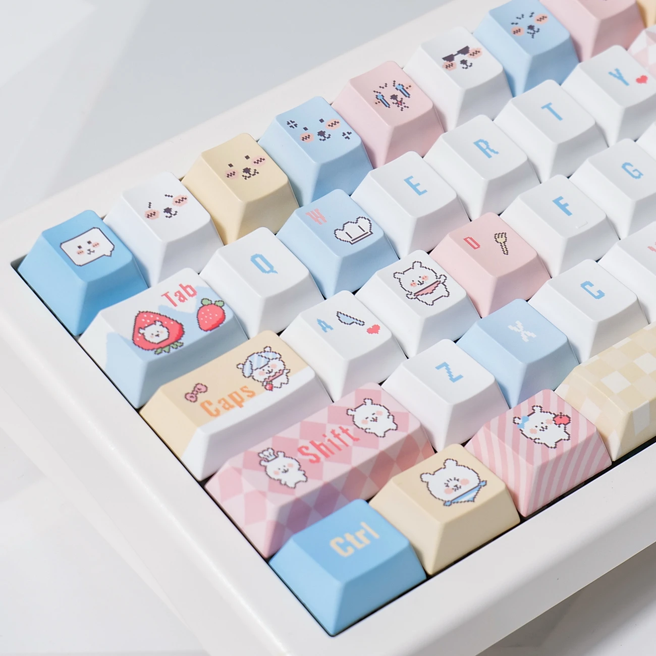 Cute Pixel Bear keycaps Set Gift 141 Key PBT Blue Keycap Personalized Keyboard Cap Chreey Profile for Mechanical Keyboard