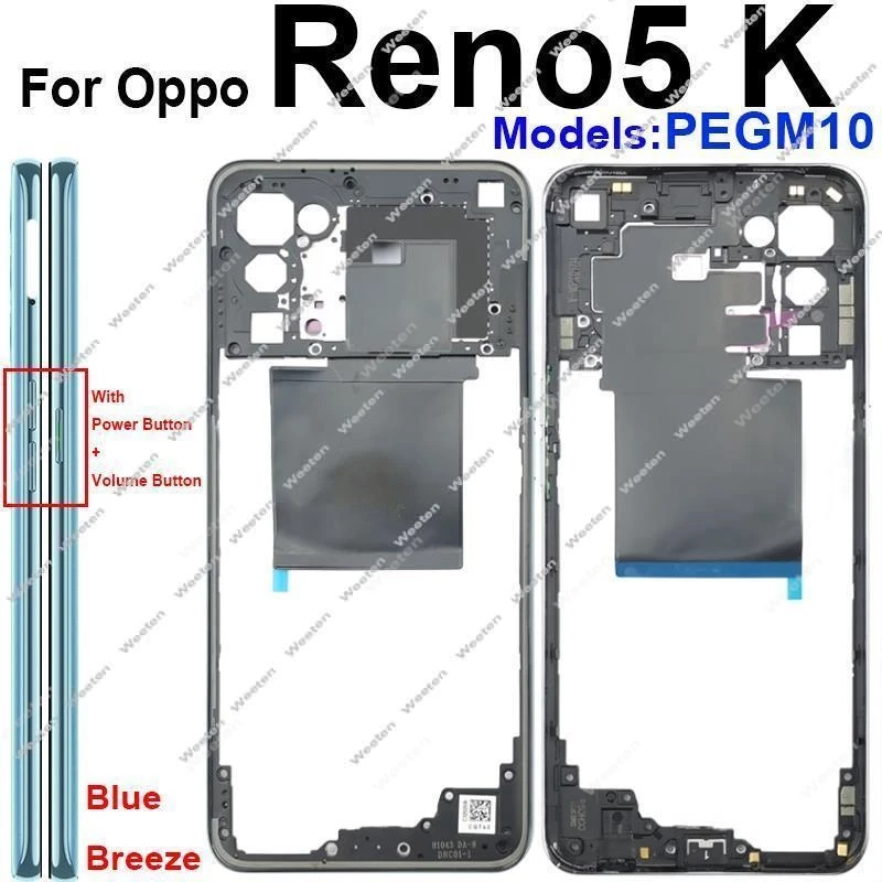 For OPPO Reno 5 5K 5F 5Z 5G Middle Housing Frame Cover Chassis with Lens Frame Replacement
