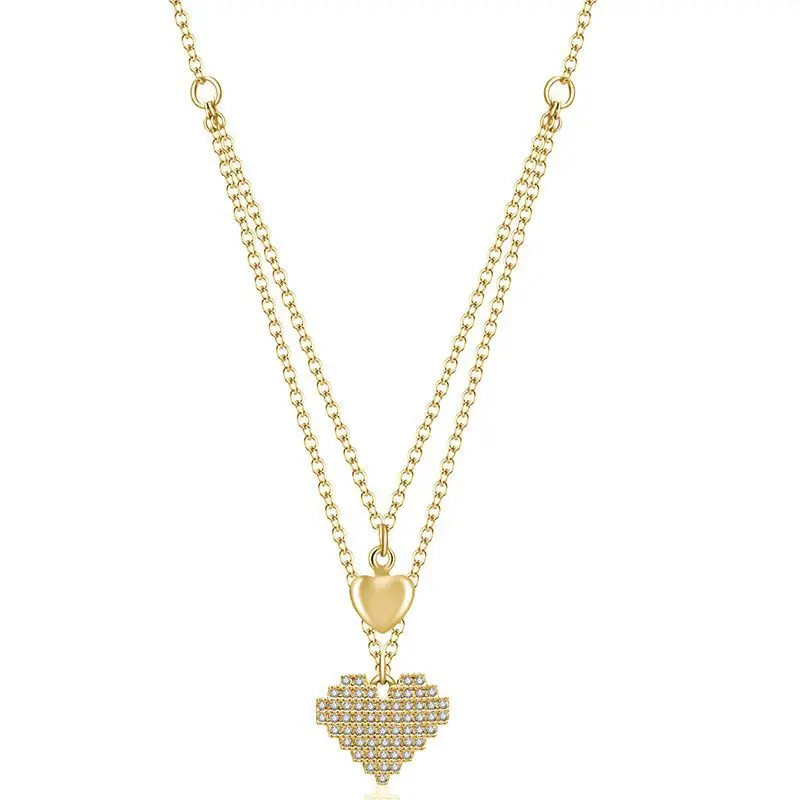 قلادة جديدة على شكل قلب من الفولاذ التيتانيوم القديم، سلسلة الترقوة على شكل قلب مزدوجة الطبقة، إكسسوار قلادة على شكل قلب مزدوج