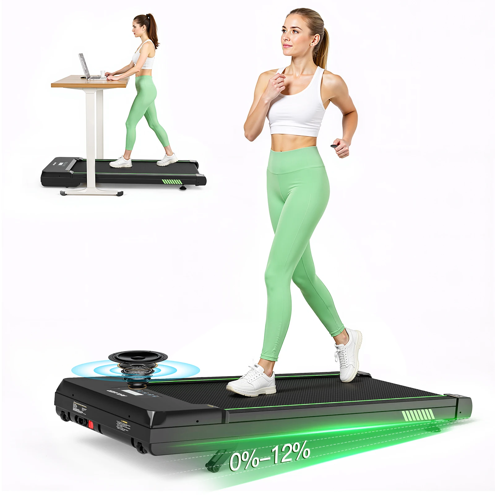 Akluer Walking Pad with 12% Auto Incline,2.5HP Quiet Under Desk Treadmills for Home and Office with Smart App&Bluetooth Speaker