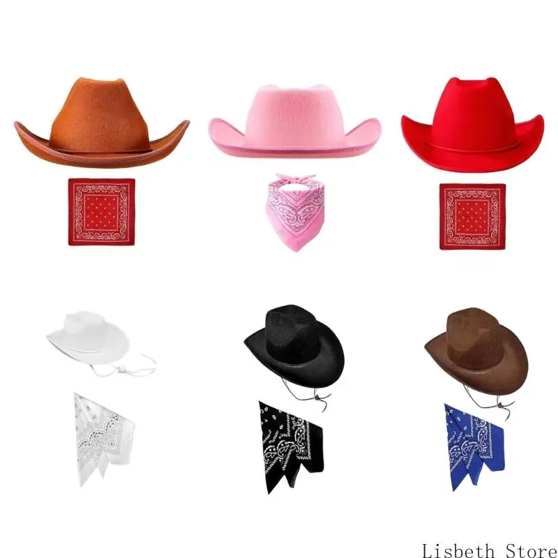 124A 통기성 카우보이 스타일 모자 두건 번들 어린이 의상 파티 공급 편안한 의상 액세서리