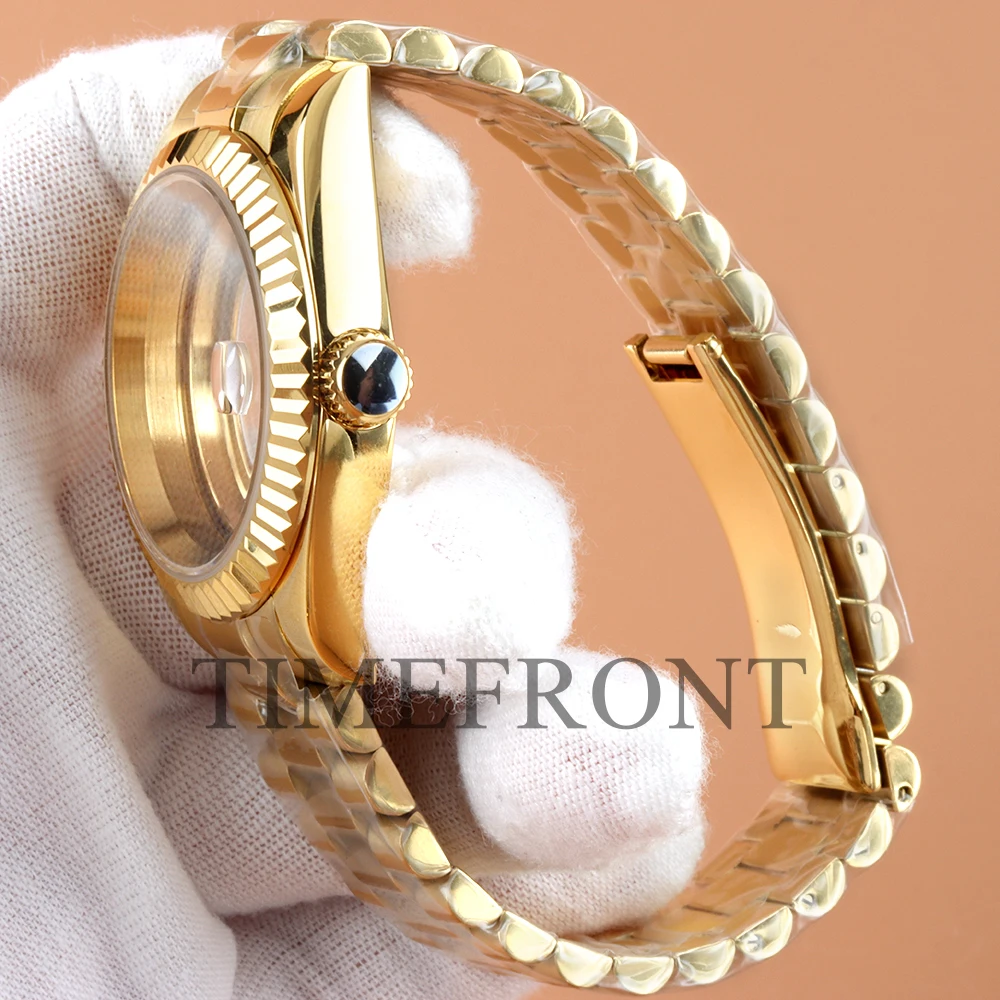 36/39mm NH35 Fluted Watches Case President Bracelet Bezel Stainless Steel For Datejust Seiko Fit NH35 NH36 Movement 28.5mm Dial