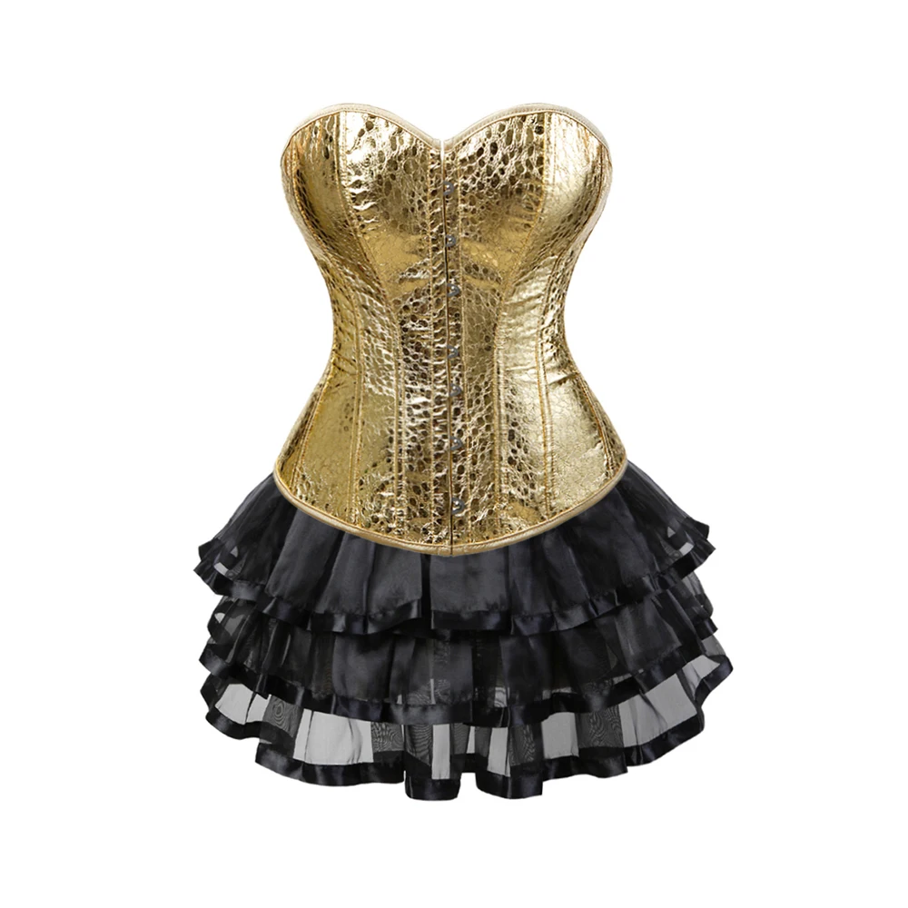 Corset Dress Silver Gold Corsets for Women Steampunk Gothic Corset Bustier with Zipper y2k Overbust Plus Size Corset Bustier Se