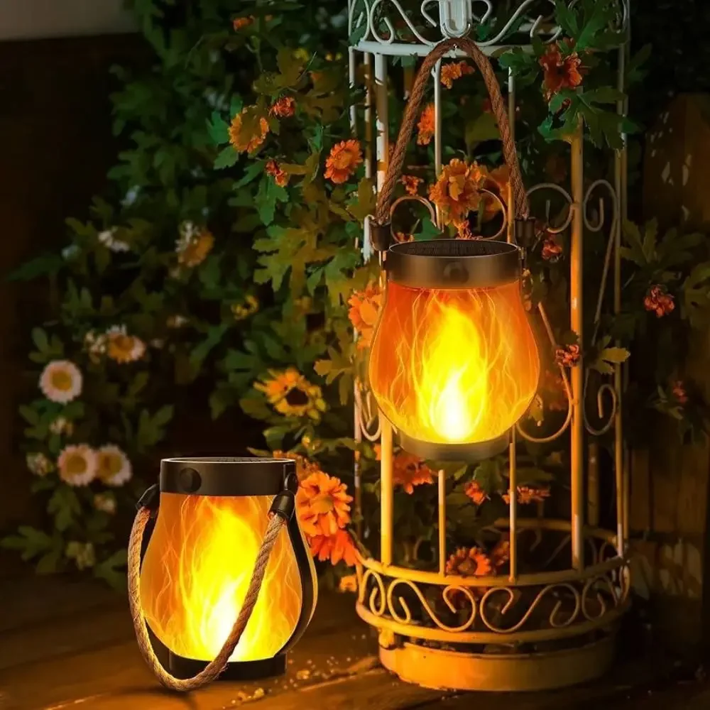 USB Rechargeable Solar Flame Light 800 Lumens 1500mAh Camping Light Hangable Light Solar Powered Flame Lantern