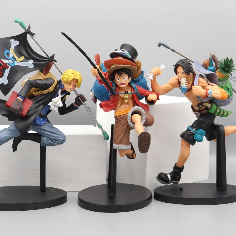 One Piece rufy Ace Sanji Figure Three Brothers Running zaino intagliato Action Model Ornament Anime giapponese giocattolo periferico regalo