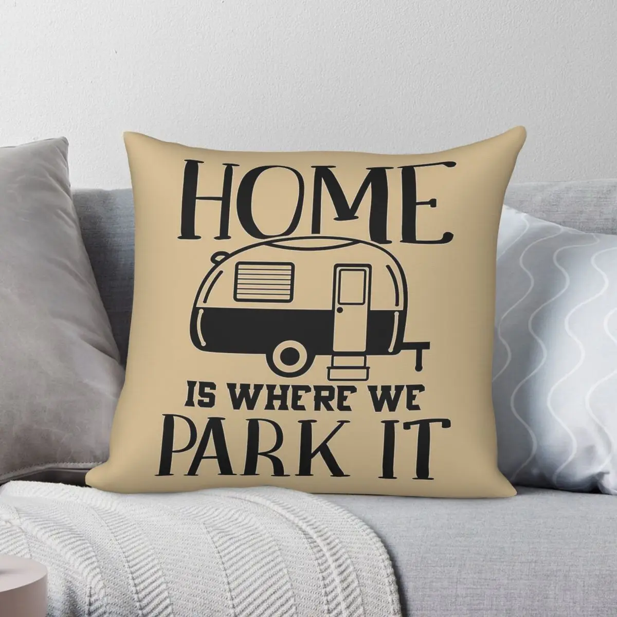 Home Is Where We Park It Square Pillowcase Polyester Linen Velvet Creative Decorative Throw Pillow Case Sofa Seater Cushion Case