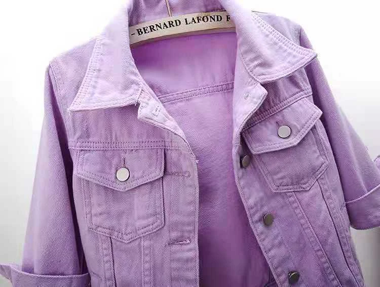 Women Denim Jacket Spring Autumn Short Coat Pink Jean Jackets Casual Tops Purple Yellow Purple Blue Loose Tops Lady Outerwear 20 Sc998237407d04487bd427b67b6a9ce15J