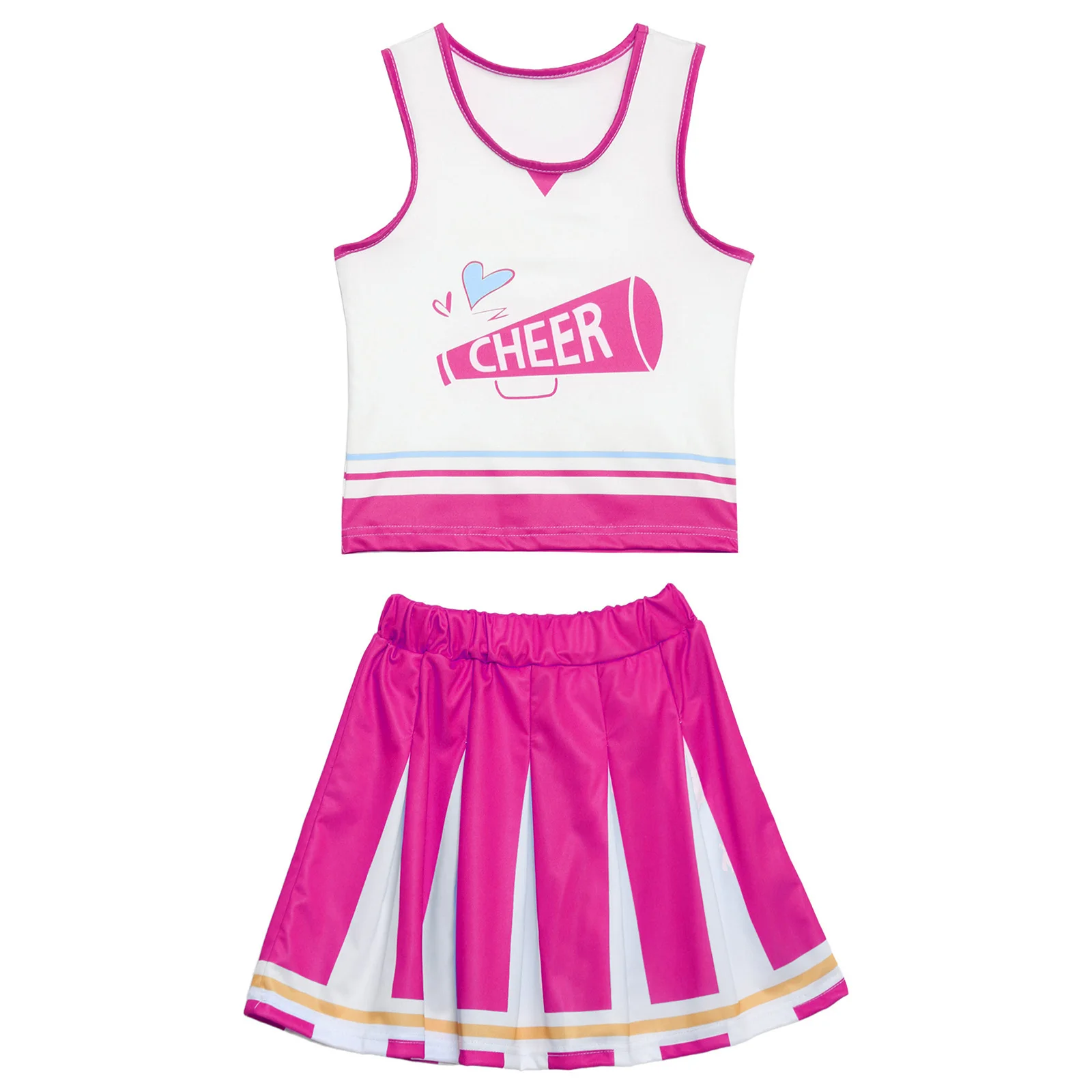 ملابس رقص يهتف للأطفال بنات يهتف زعيم طقم ملابس بألوان متباينة بدون أكمام تنانير علوية للأطفال زي التشجيع #2