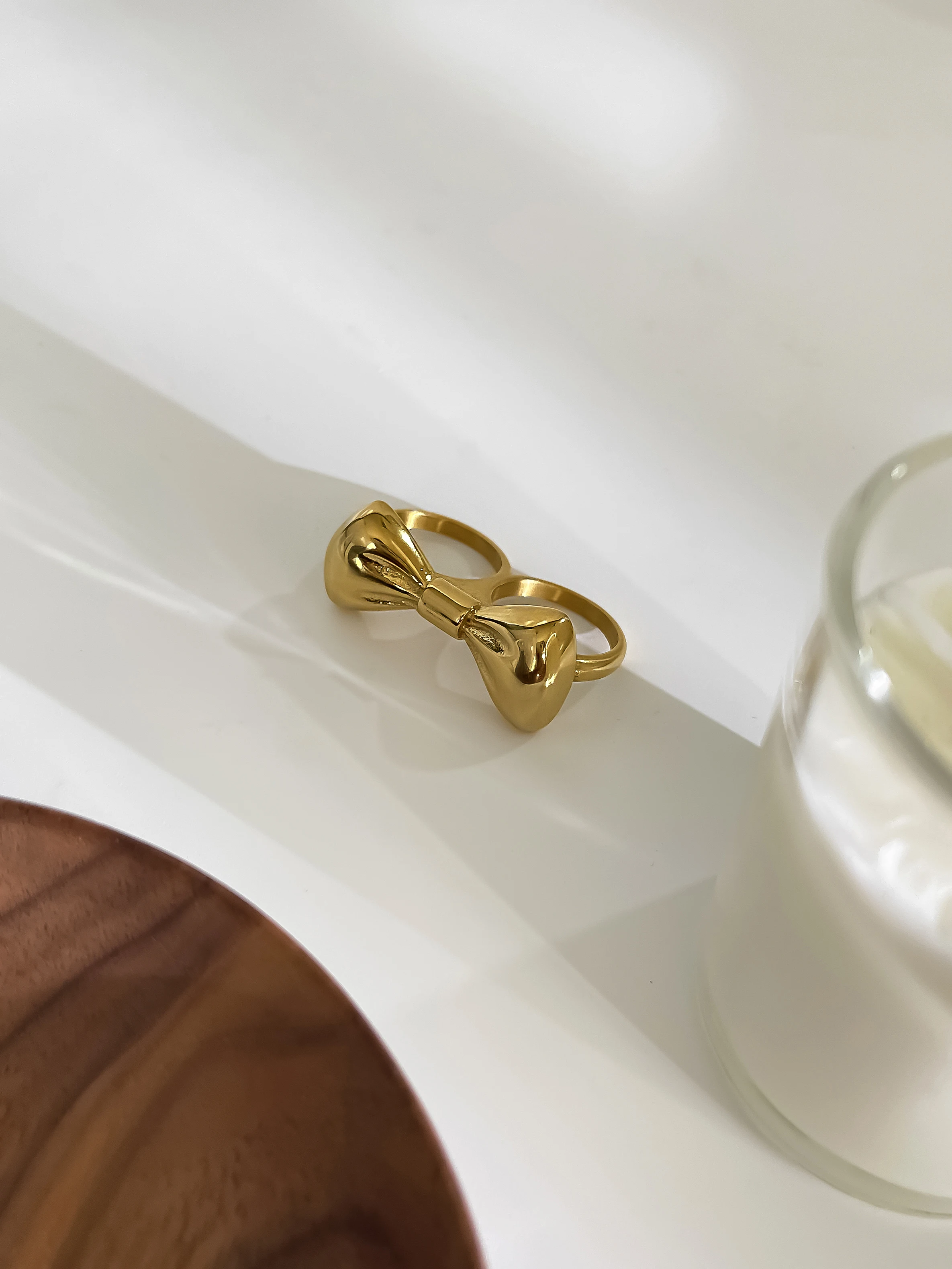 GHIDBK Stainless Steel Bow-Knot Double Finger Rings for Women Unusual Aesthetic Design Punk Party Jewelry Gifts Tarnish Free