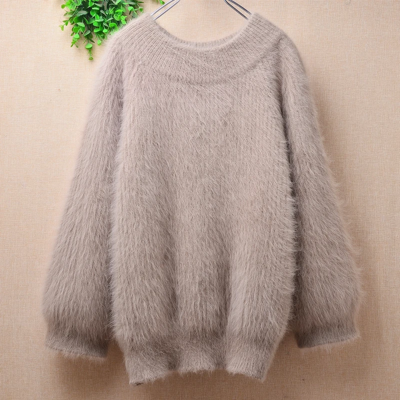 

Женский осенне-зимний толстый теплый волосатый плюшевый норковый кашемировый вязаный пуловер с круглым вырезом и длинными рукавами, свободный пуловер, джемпер, свитер, пуловер