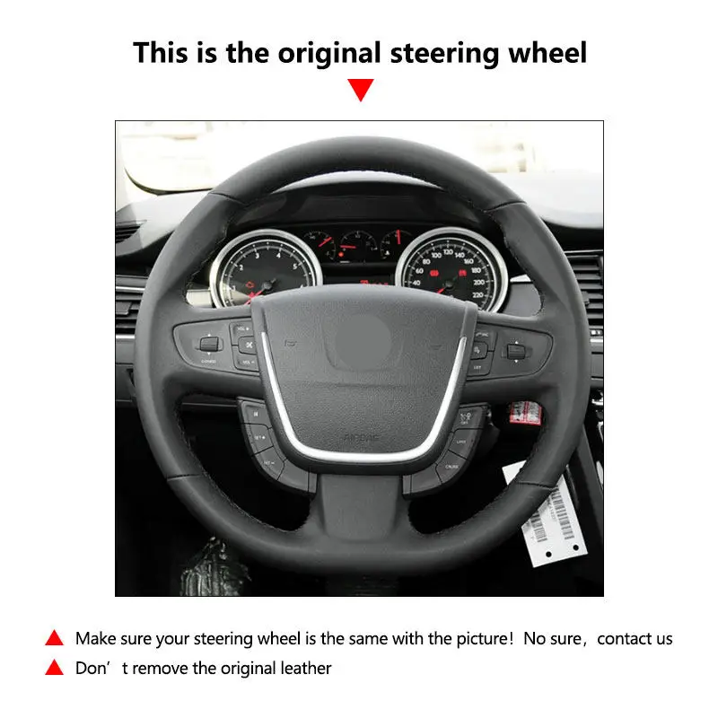Handgeflochtene Auto-Innenlenkradabdeckung für Peugeot 508 508 SW 2011 2012 2013 2014 20115 2016 2017 2018. Perforierte Lederbesatz – Detail 1