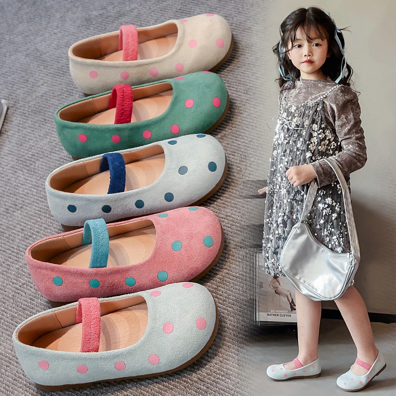 

Girls' Sweet Flat Shoes for Autumn New Round Toe Elastic Strap Polka Dot Fashion Children's Shoes Versatile for Girls Aged 7-12