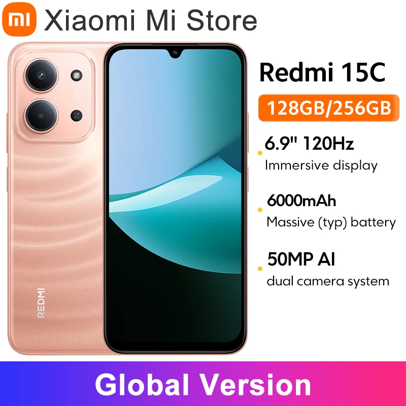 Global Version Xiaomi Redmi 15C Smartphone 120Hz 6.9" Dot Drop display 50MP main camera 33W charging MediaTek Helio G81-Ultra