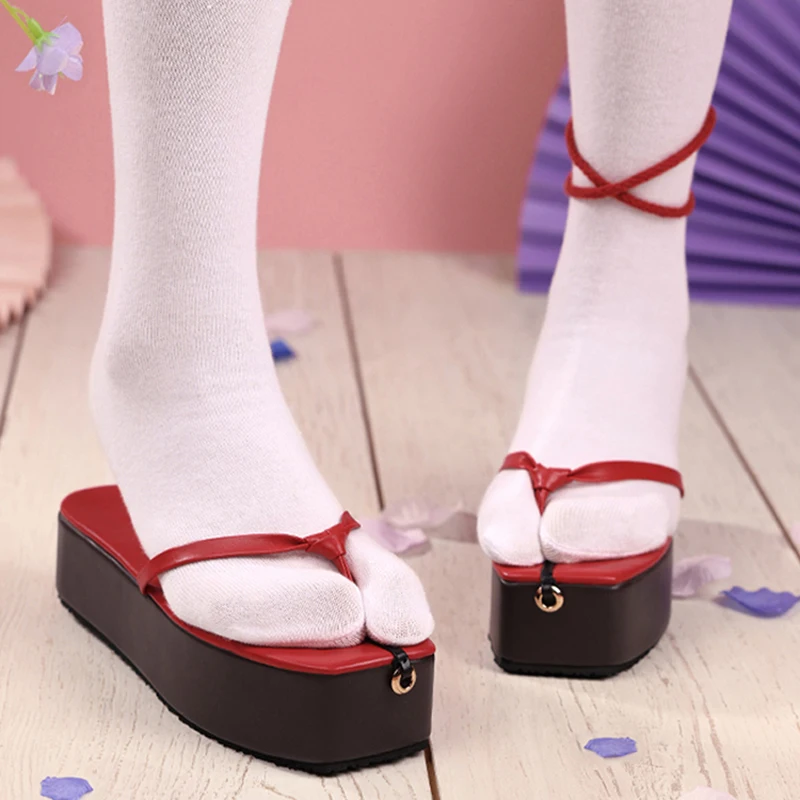 

In stock Cos Uesugi Erii Cosplay Red Japanese Clogs Thick Sole flip flops Anime party Prop Accessory Shoes