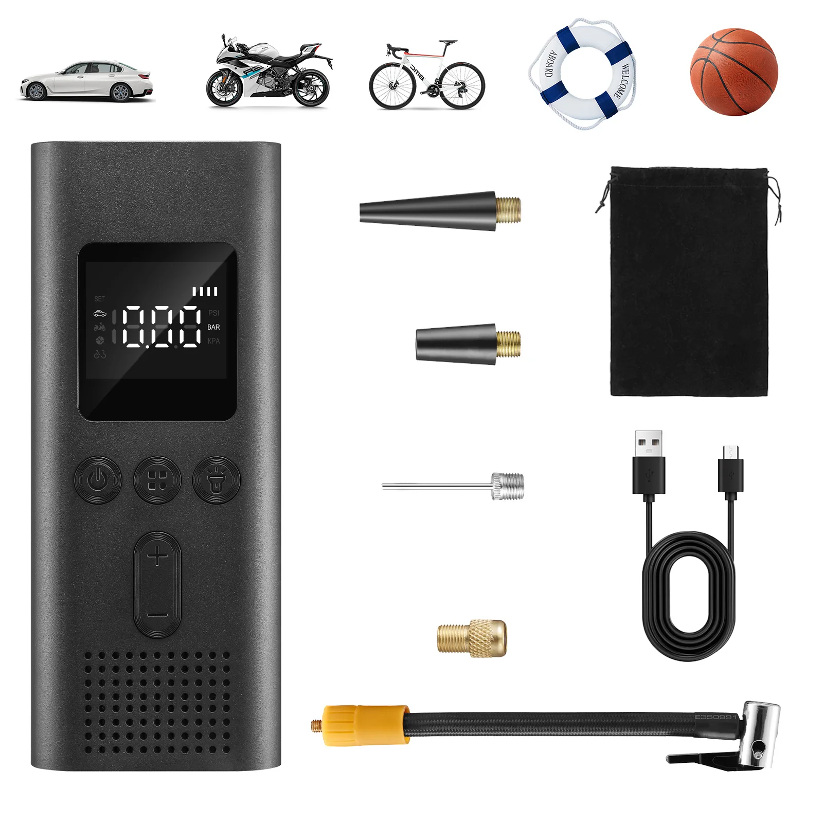 

Q3 150psi Air Pump Portable Wireless Digital Tire Inflator and LED Light for Car Bicycles Motorcycle Bike