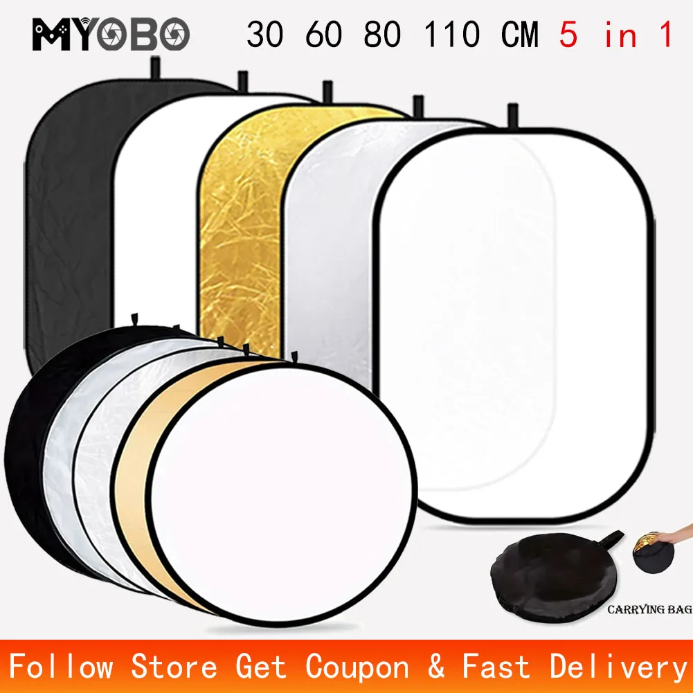 MYOBO 5-in-1-Fotografie-Reflektortafel – 30 60 80 110 90 x 120 60 x 90 cm, mehrfarbig, faltbar, Fotostudio-Lichtreflektor-Diffusor
