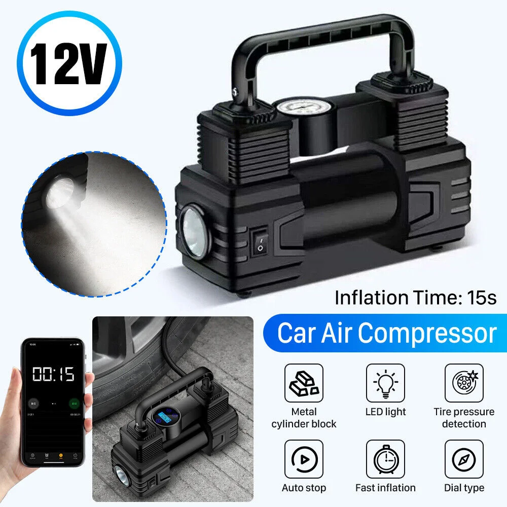 

Wireless Car Tire Pump Portable Auto Truck Electric Tire Inflator 12V Metal Air Compressor With Digital Pressure Gauge Light